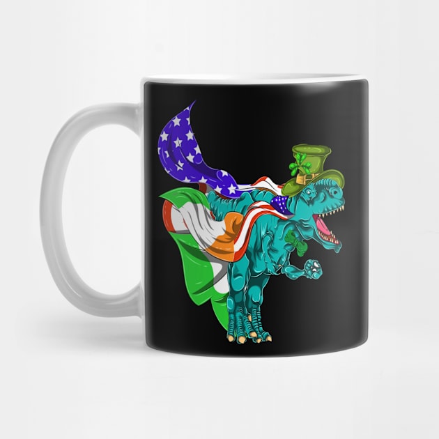 Dinosaur Trex Irish US Flag Saint Patricks Day by ShirtsShirtsndmoreShirts